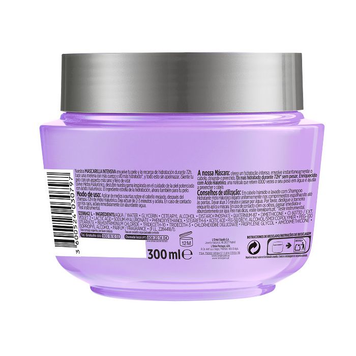 L'Oréal París Elvive Hidra Hialurónico Mascarilla 72h Hidratación Intensiva Mascarillas para el pelo