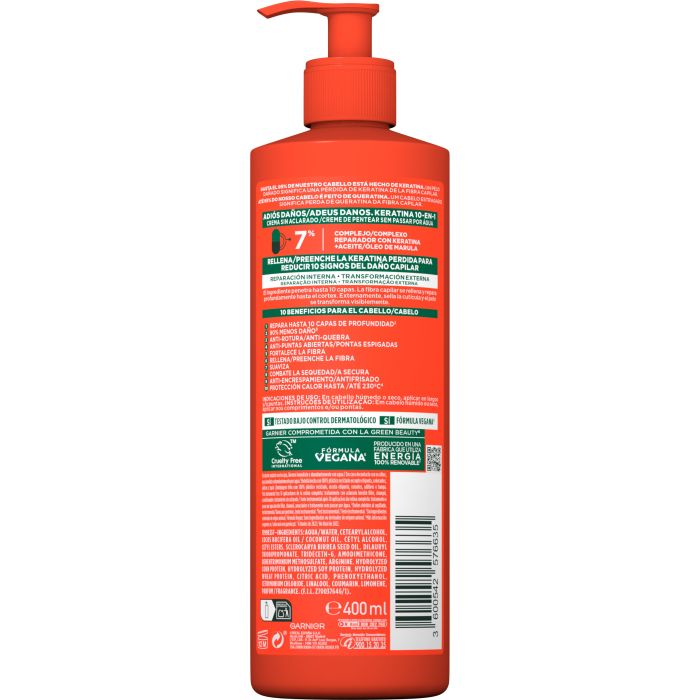 Garnier Fructis Crema sin Aclarado 10-en-1 Adiós Daños con Aceite de Marula para cabello dañado Aceites para el pelo y tratamientos