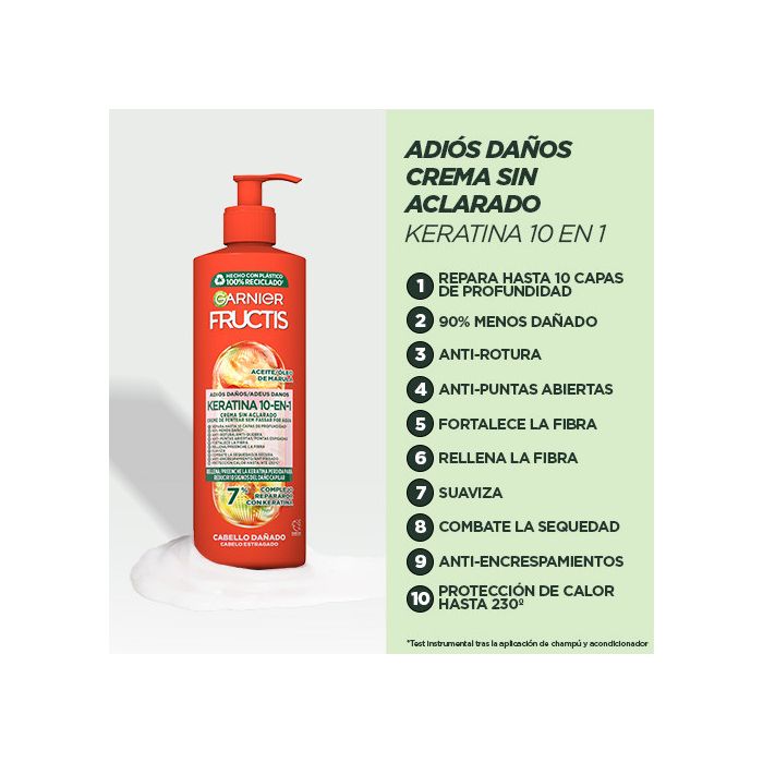 Garnier Fructis Crema sin Aclarado 10-en-1 Adiós Daños con Aceite de Marula para cabello dañado Aceites para el pelo y tratamientos