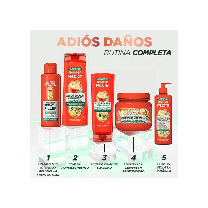 Garnier Fructis Crema sin Aclarado 10-en-1 Adiós Daños con Aceite de Marula para cabello dañado Aceites para el pelo y tratamientos