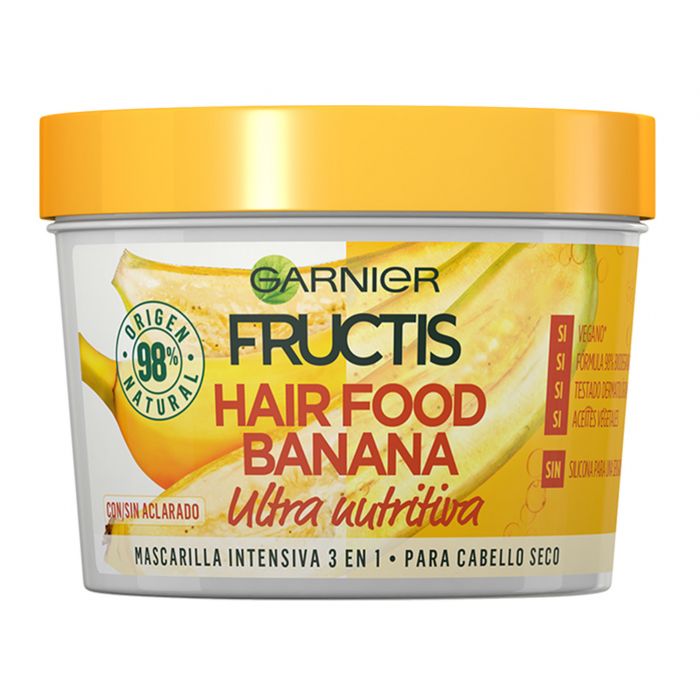Garnier Fructis Hair Food Mascarilla Cabello 3 en 1 Banana Acondicionadores sin siliconas