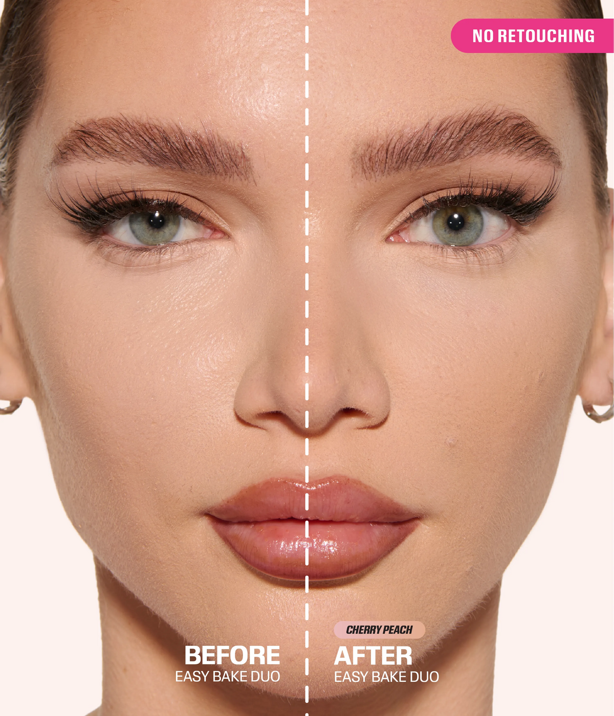 Huda Beauty Easy Bake Duo Loose Powder - Cherry Peach - Cherry Peach before and after