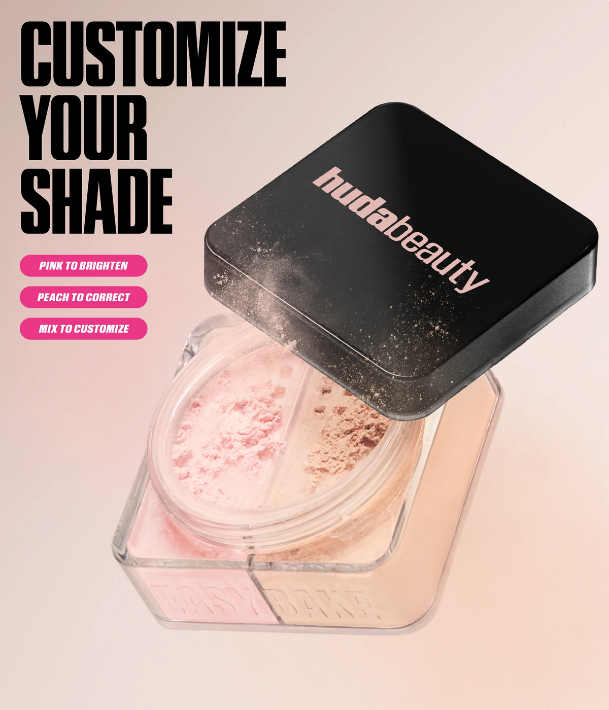 Huda Beauty Easy Bake Duo Loose Powder - Cherry Peach - shade selector instructions