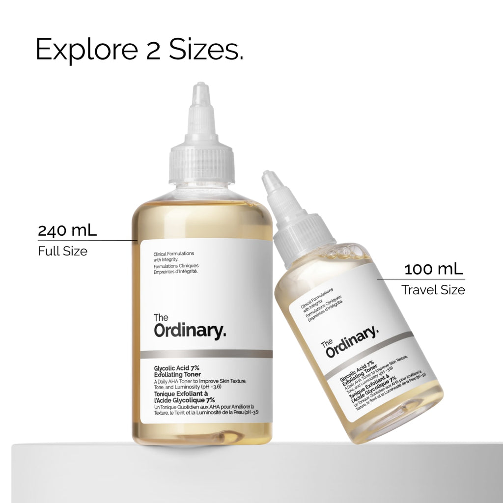 The Ordinary glycolic — Sephora verified labeled 100ml and 240ml size comparison