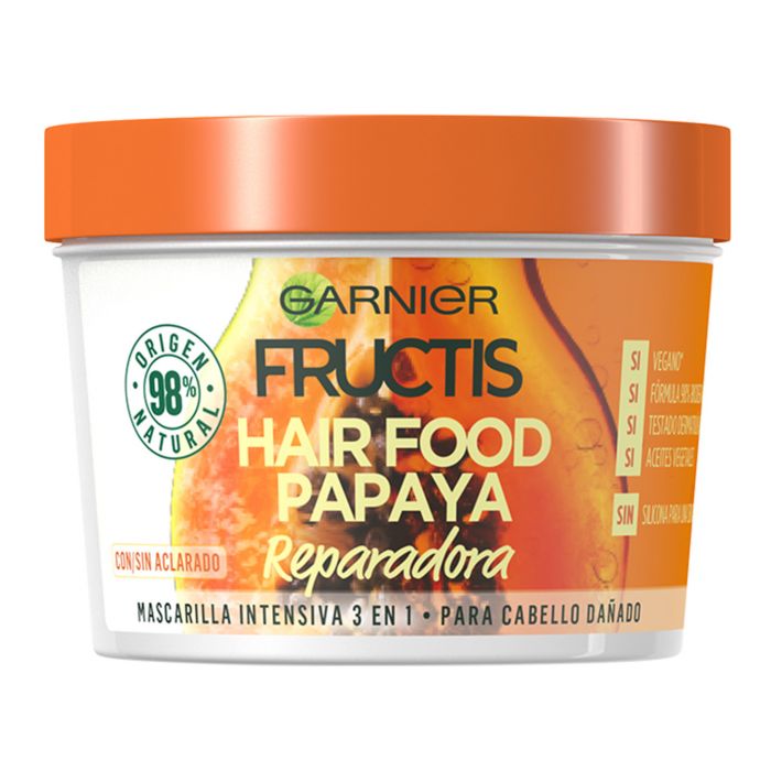 Garnier Fructis Hair Food Mascarilla Cabello 3 en 1 Papaya Acondicionadores sin siliconas