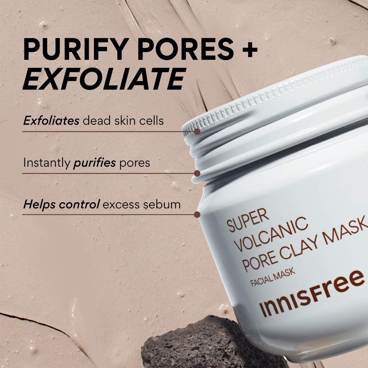 Mascarilla de arcilla supervolcánica AHA para limpiar poros