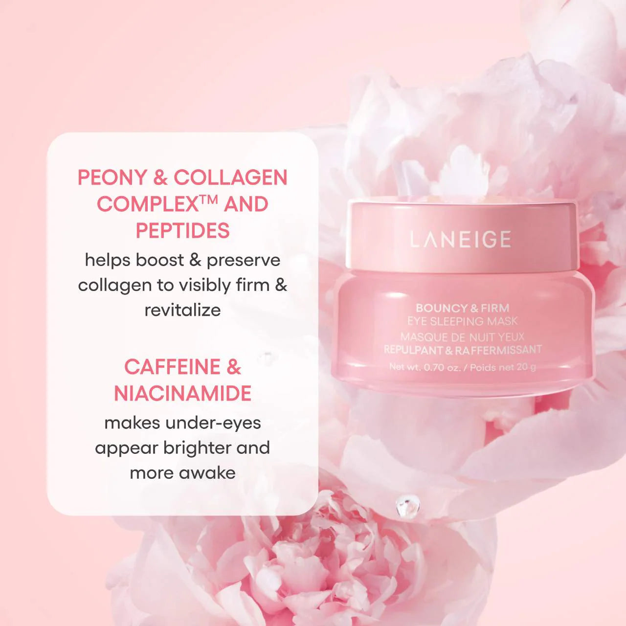 Mascarilla iluminadora de noche para ojos con efecto lifting y firmeza, con peonía y complejo de colágeno™