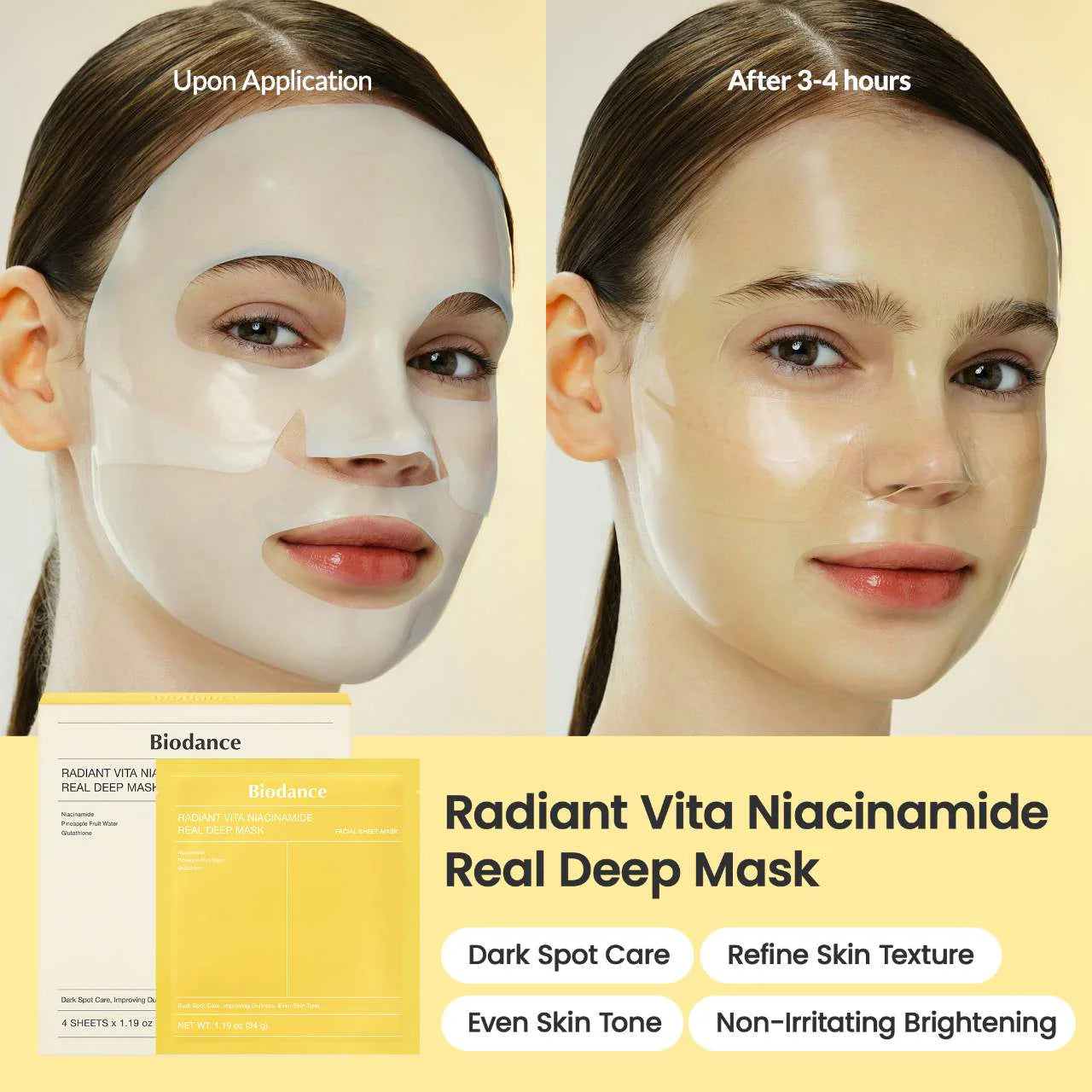 Radiant Vita Niacinamide Real Deep Mask – 4 Pack for Brightening Dull Skin & Dark Spot Care